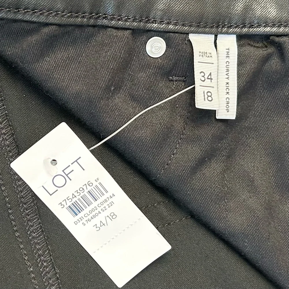 LOFT Women’s Curvy Kick Crop Faux Leather Pants Black Sheen Plus‎ Size 34/18 NWT